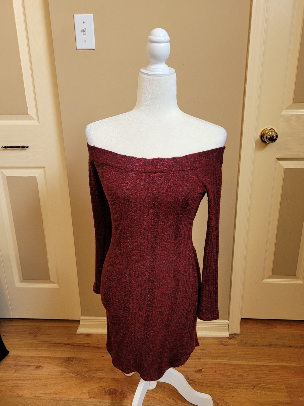 Ripe Off-the-Shoulder Knit Dress in Burgundy